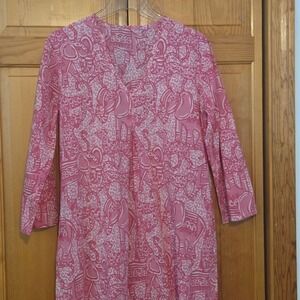 Pink Elephant & Leopard Jungle Print Kaftan Dress Resortwear 100% Cotton Size M